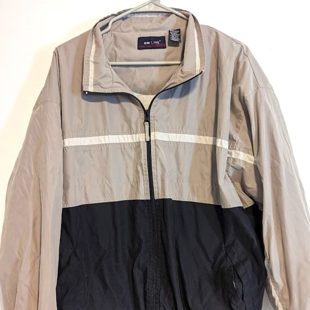 Vintage Women's On Line Full Zip Jacket Beige/Navy Blue Size XL